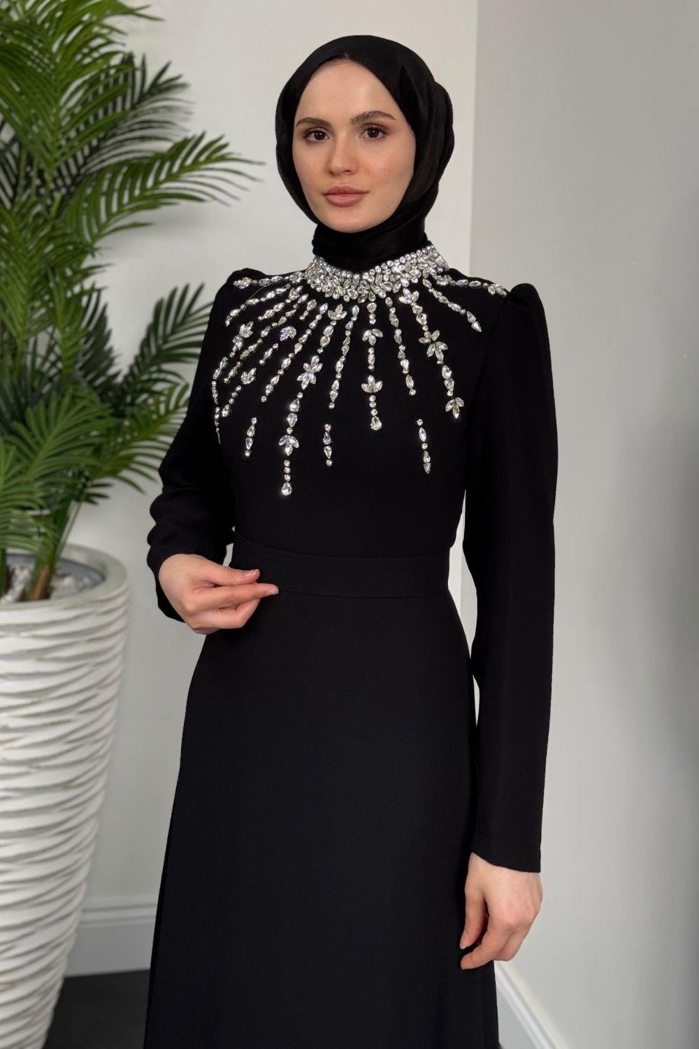Emanuela Kuyruklu Krep Abiye Siyah