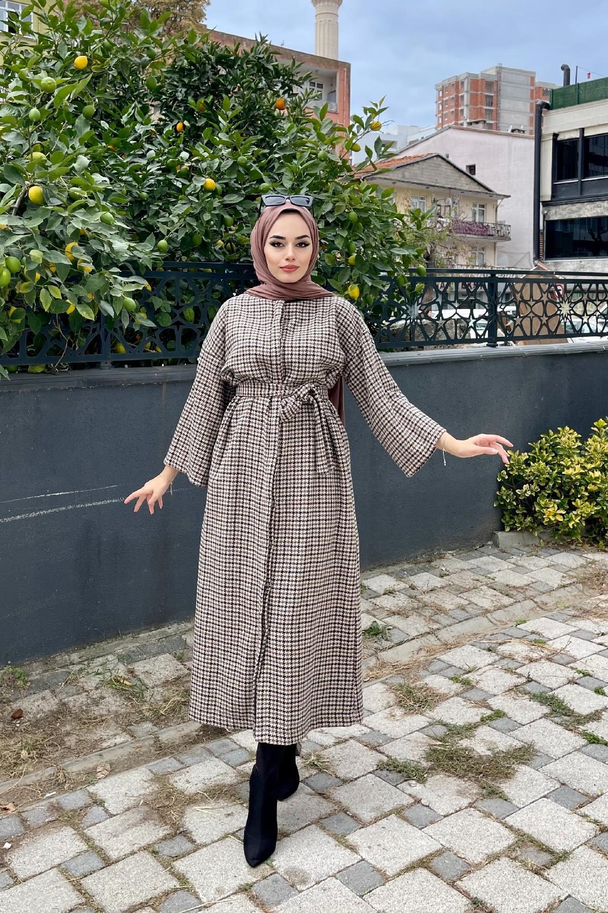 İnce Ekose Uzun Kap Kahverengi