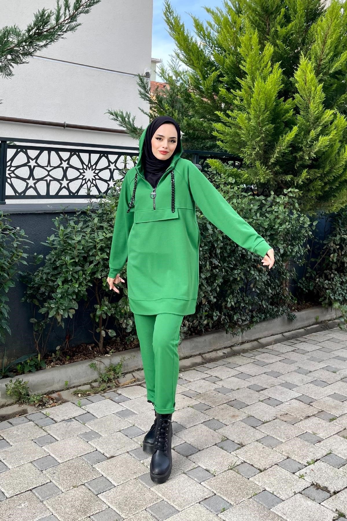Kanguru Cep Zincir Detay Takım Yeşil