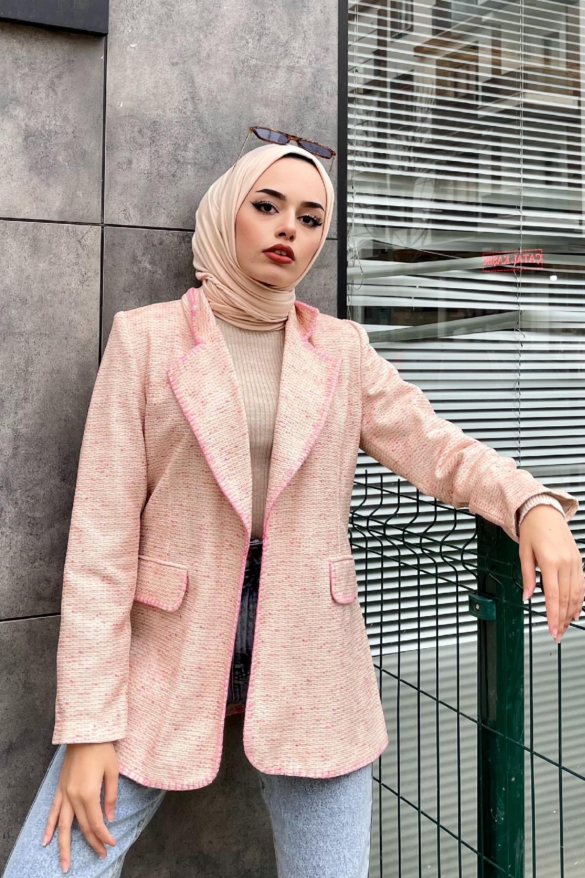 Kırçıklı Astarlı Ceket Pudra