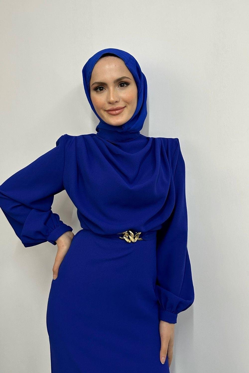 Meridan Üstü Drape Krep Abiye Saks