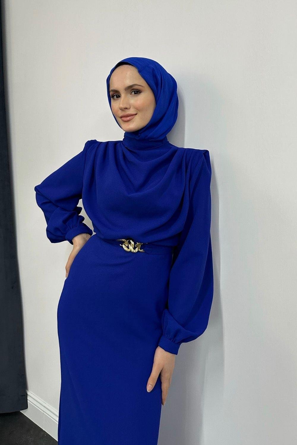 Meridan Üstü Drape Krep Abiye Saks