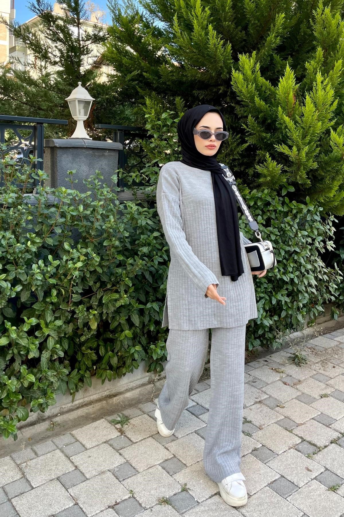 Triko Takım Pantolonlu Koyu Gri