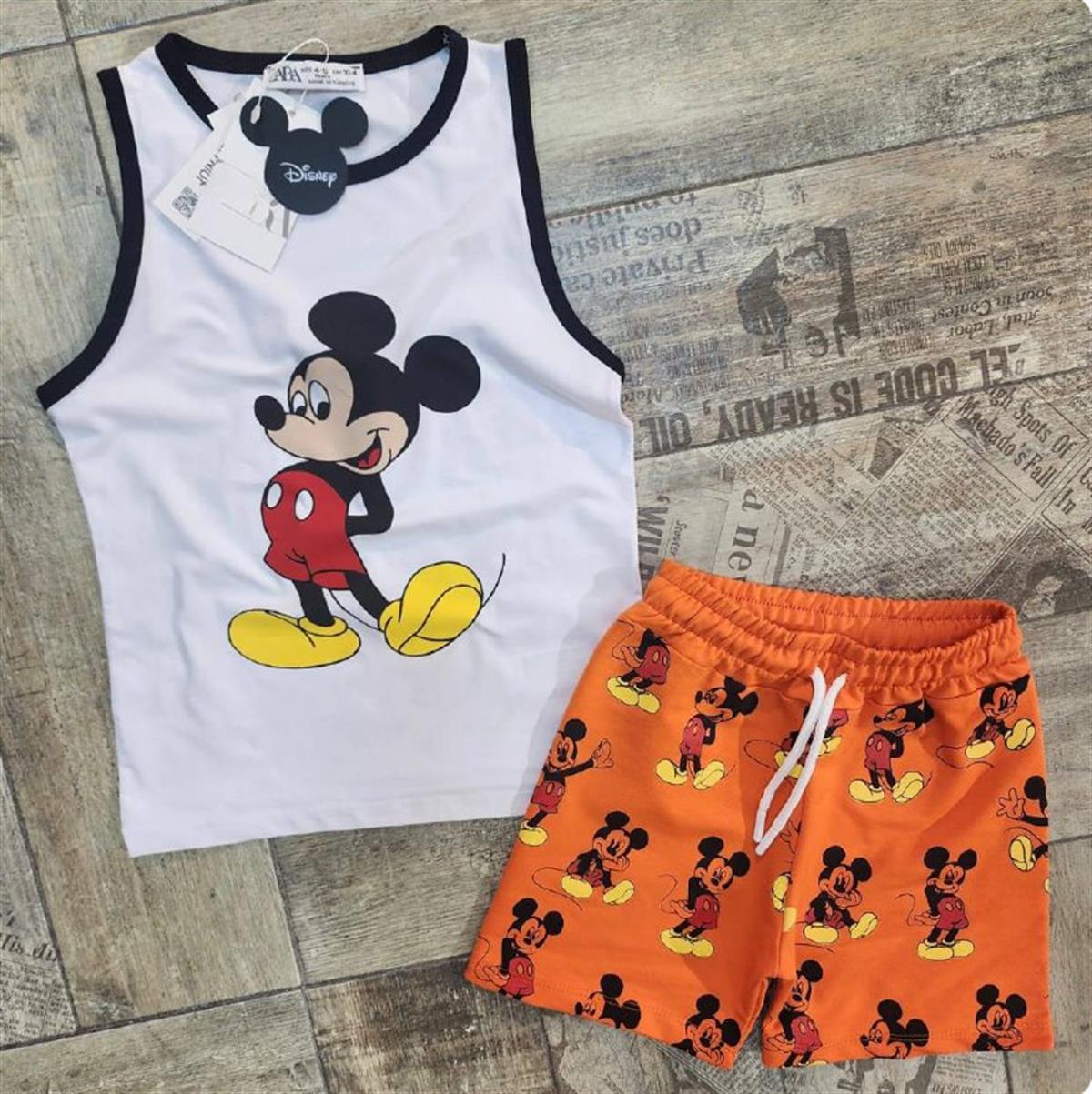 Erkek Bebek Mickey Mouse Askılı Şortlu Alt Üst Takım