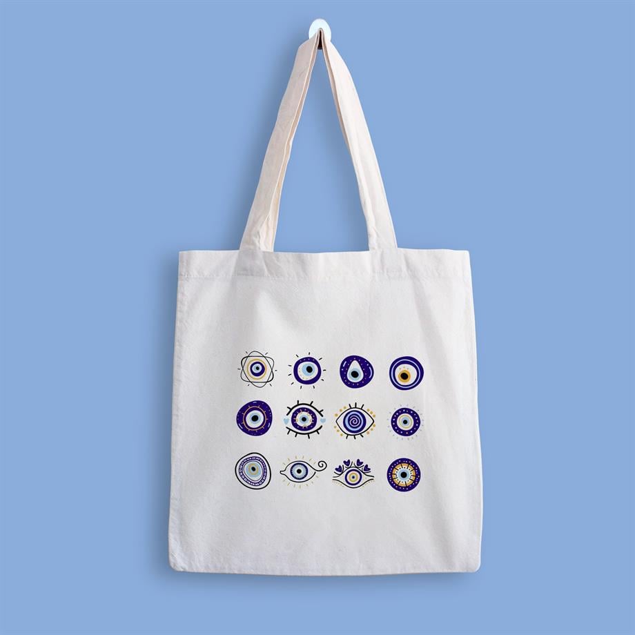 Evil Eye Baskılı Bez Çanta