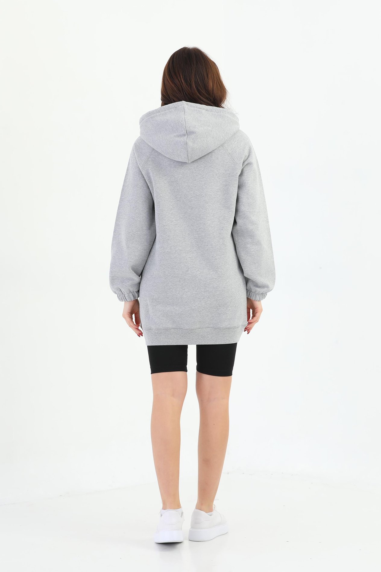 Edelle Gri Melanj Organik Lady Teddy Bear Desenli Kapüşonlu Kadın Sweatshirt