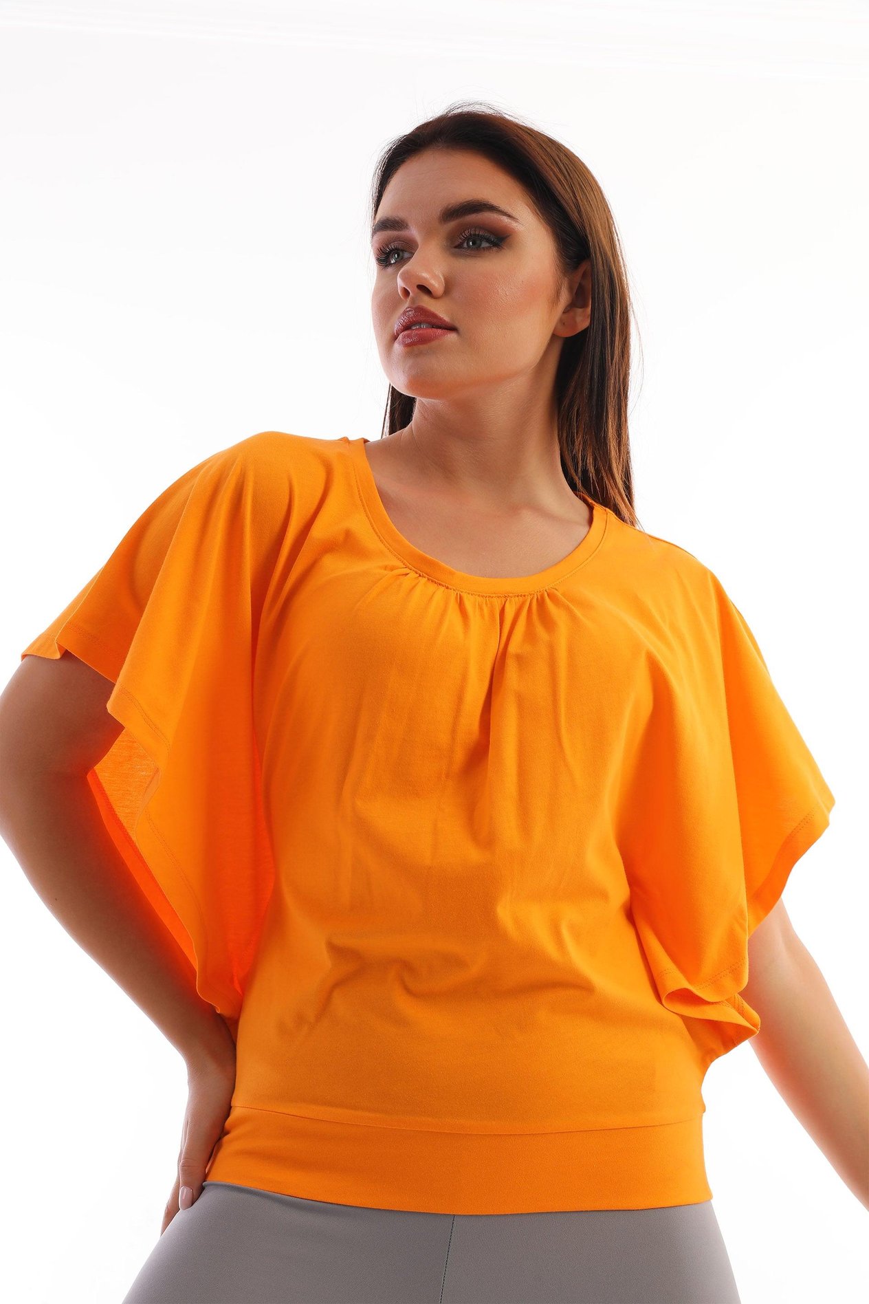 Yarasa Kol Slim Fit Bel Lastikli Pamuklu Kadın Tişört
