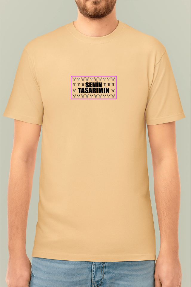 24/1 Düz Ön Arka Sizin Tasarımınız Oversize T-shirt - Bej