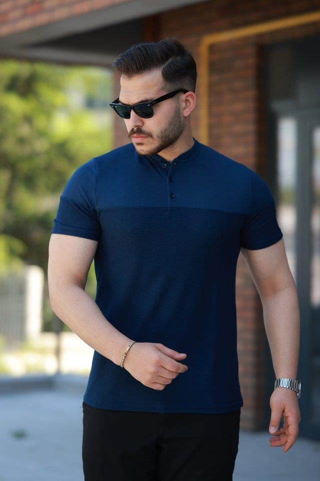 Erkek Hakim Yakalı Kısa Kollu Pamuklu T-shirt