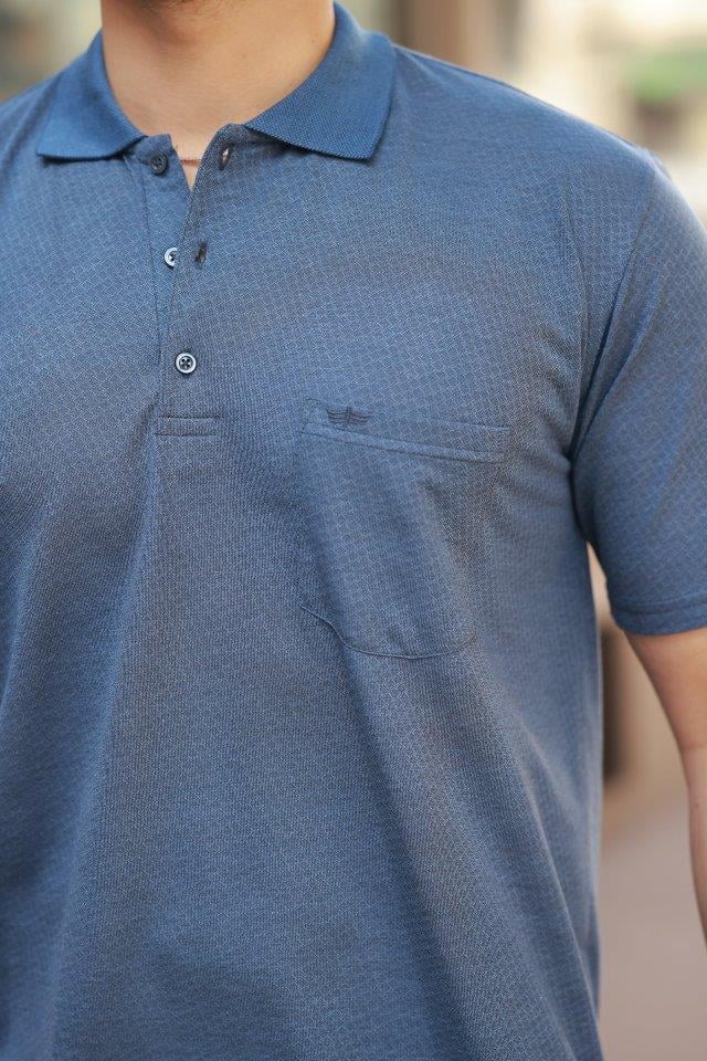 Erkek Yakalı Mini Jakarlı Kısa Kollu T-shirt
