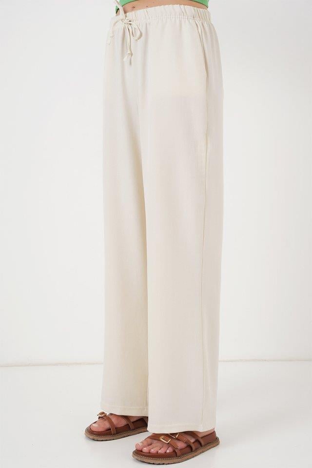 Geniş Paça Keten Pantolon 6735 - Ekru