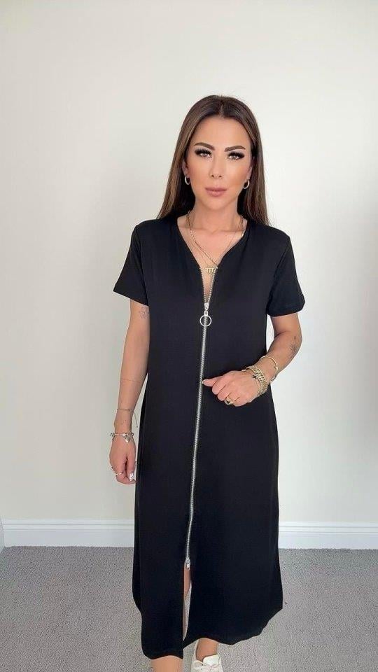 Kadın Kristal Kumaş Fermuar Detaylı Elbise