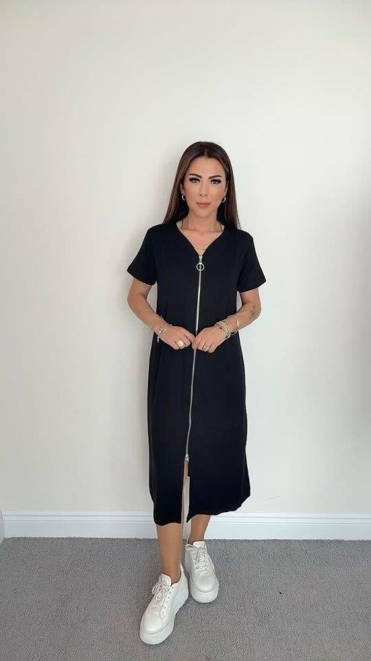 Kadın Kristal Kumaş Fermuar Detaylı Elbise