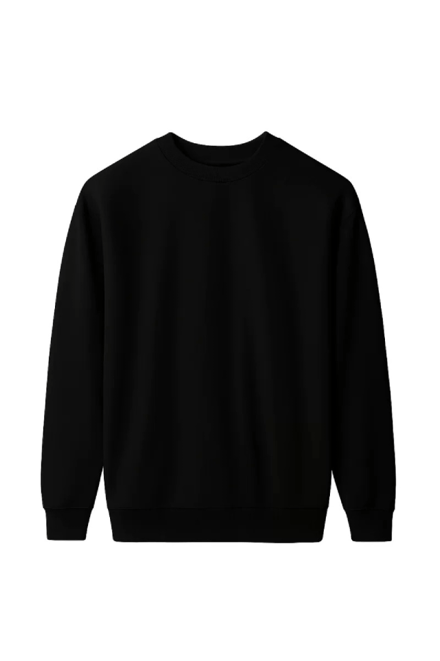 Üç İplik Arka Sizin Tasarımınız Biskilet Yaka Sweatshirt - Siyah