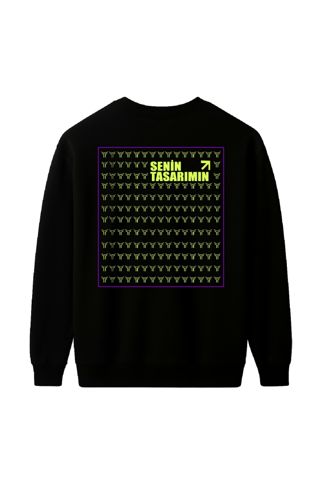 Üç İplik Arka Sizin Tasarımınız Biskilet Yaka Sweatshirt - Siyah