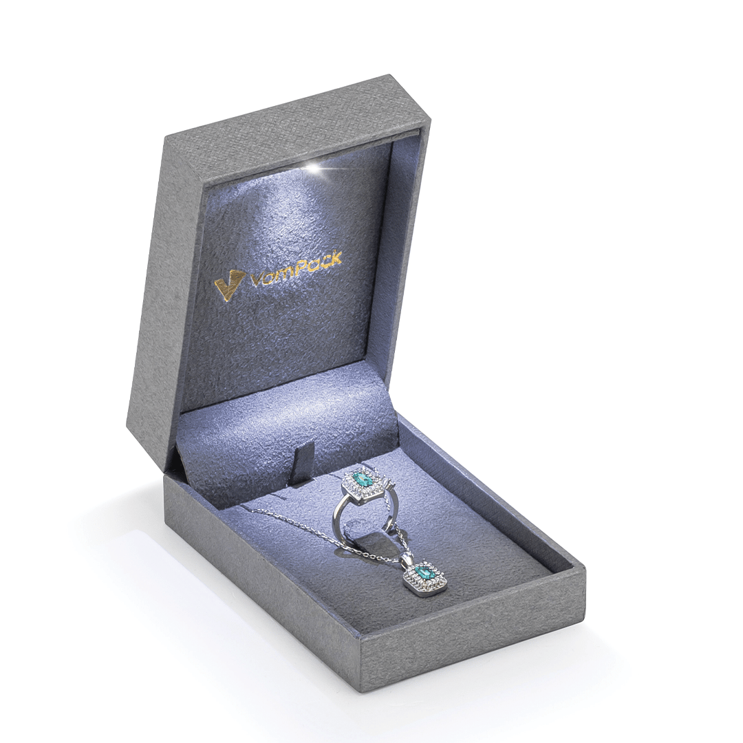 E300 Diamond Gri Dış Kutulu Işıklı Kolye Kutusu