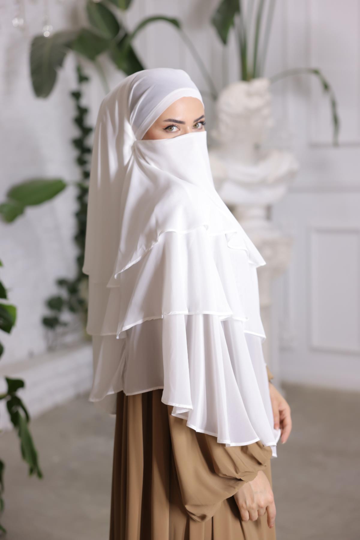Beyaz 3 Katlı Şifon Suffle Nsr6012