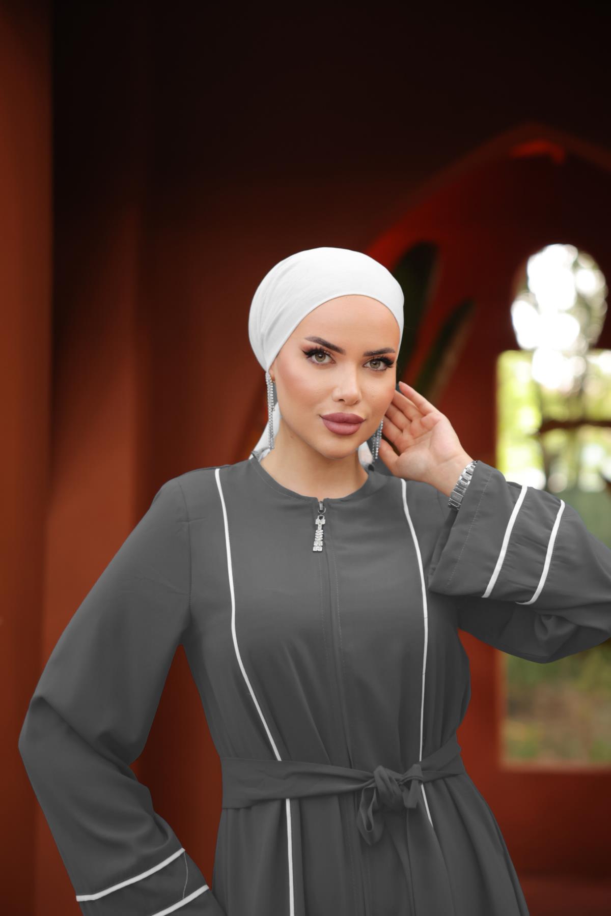 Füme Kol Ağzı Ve Önü Çift Biyeli Ferace Nsr5045