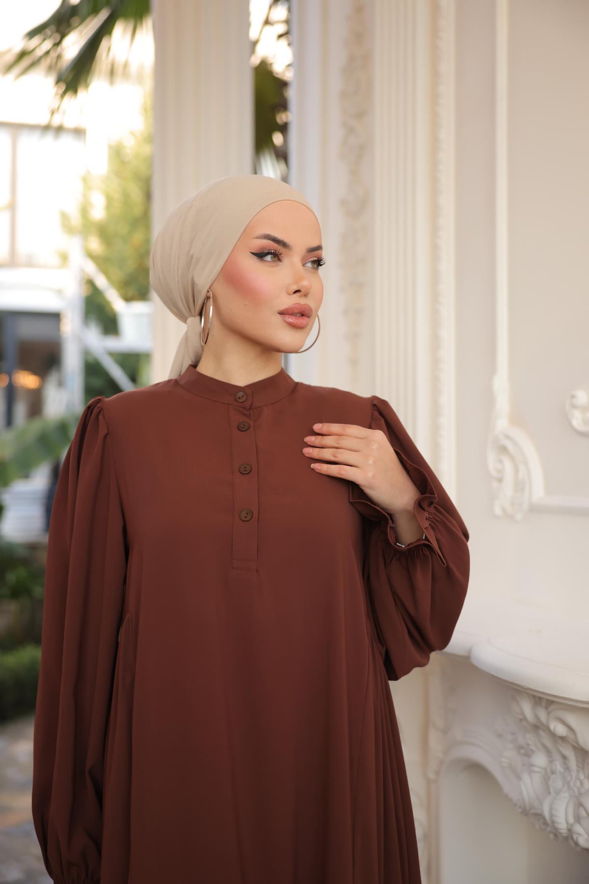 Kahverengi Yarım Pat Yandan Büzgülü Nsr5073