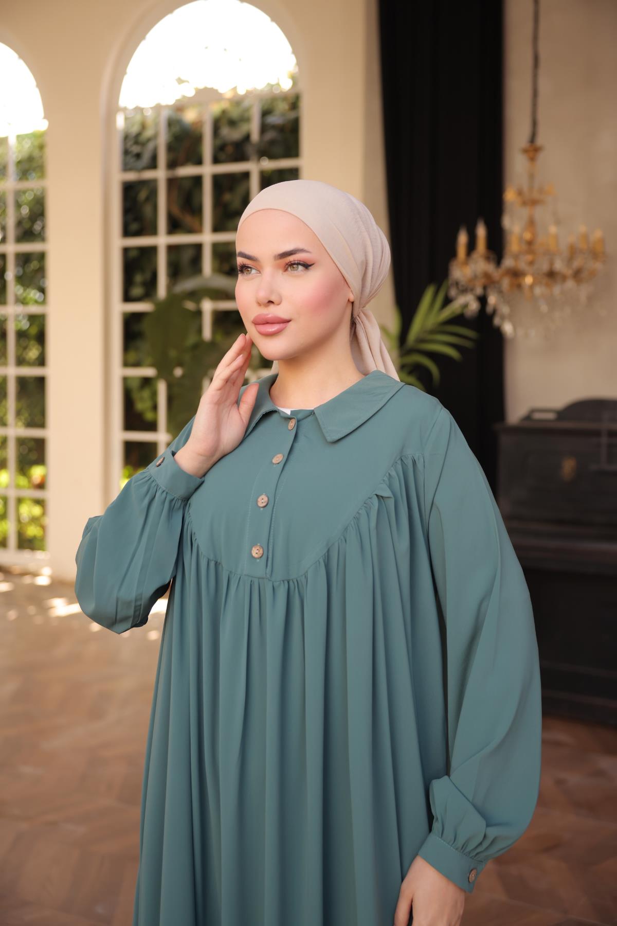 Mint Gömlek Yaka Düğmeli Elbise Nsr5064