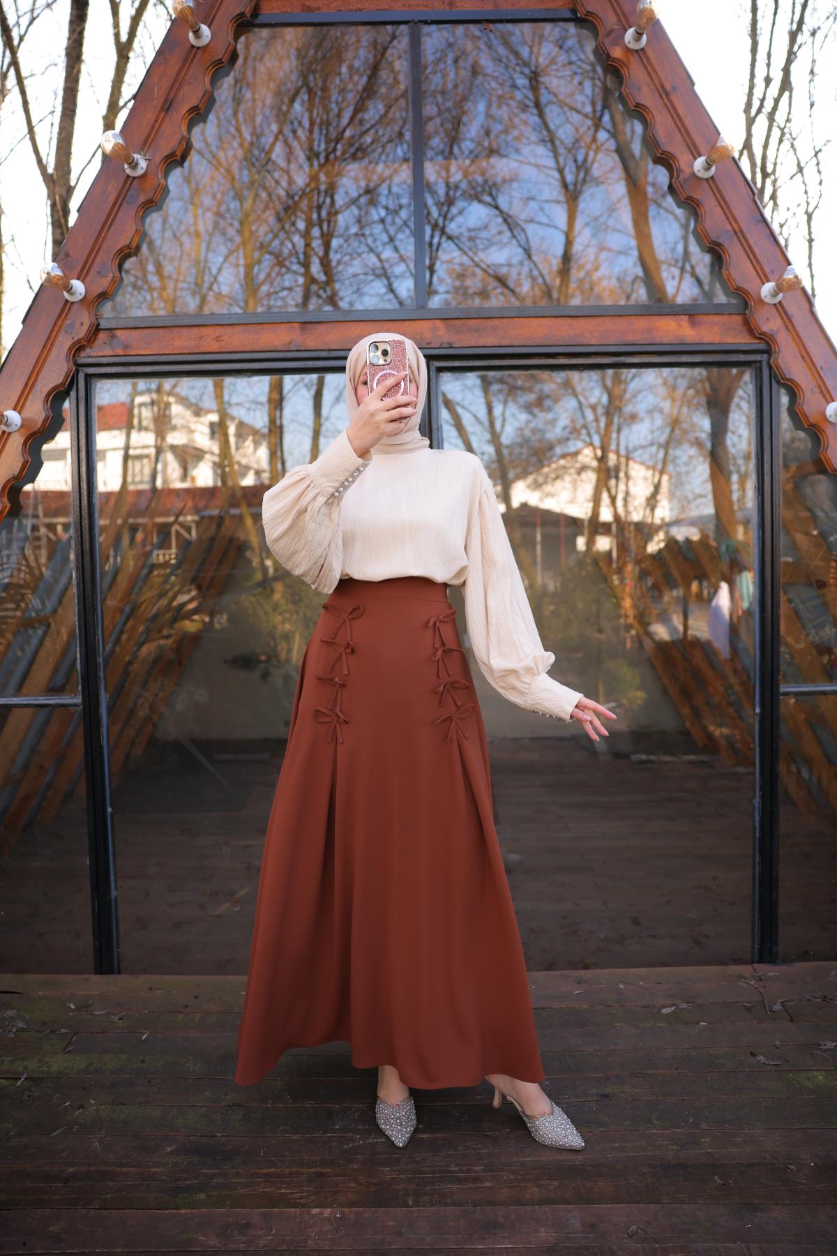 Taba Fiyonklu Keten Etek Nsr7554