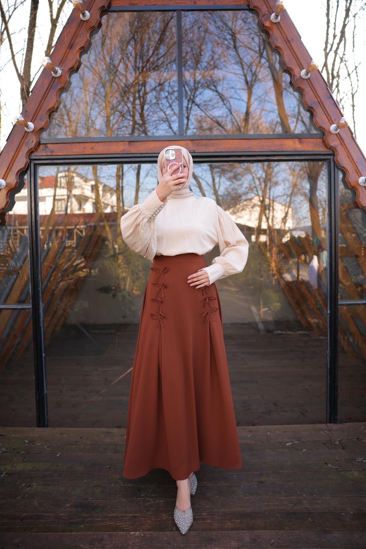 Taba Fiyonklu Keten Etek Nsr7554