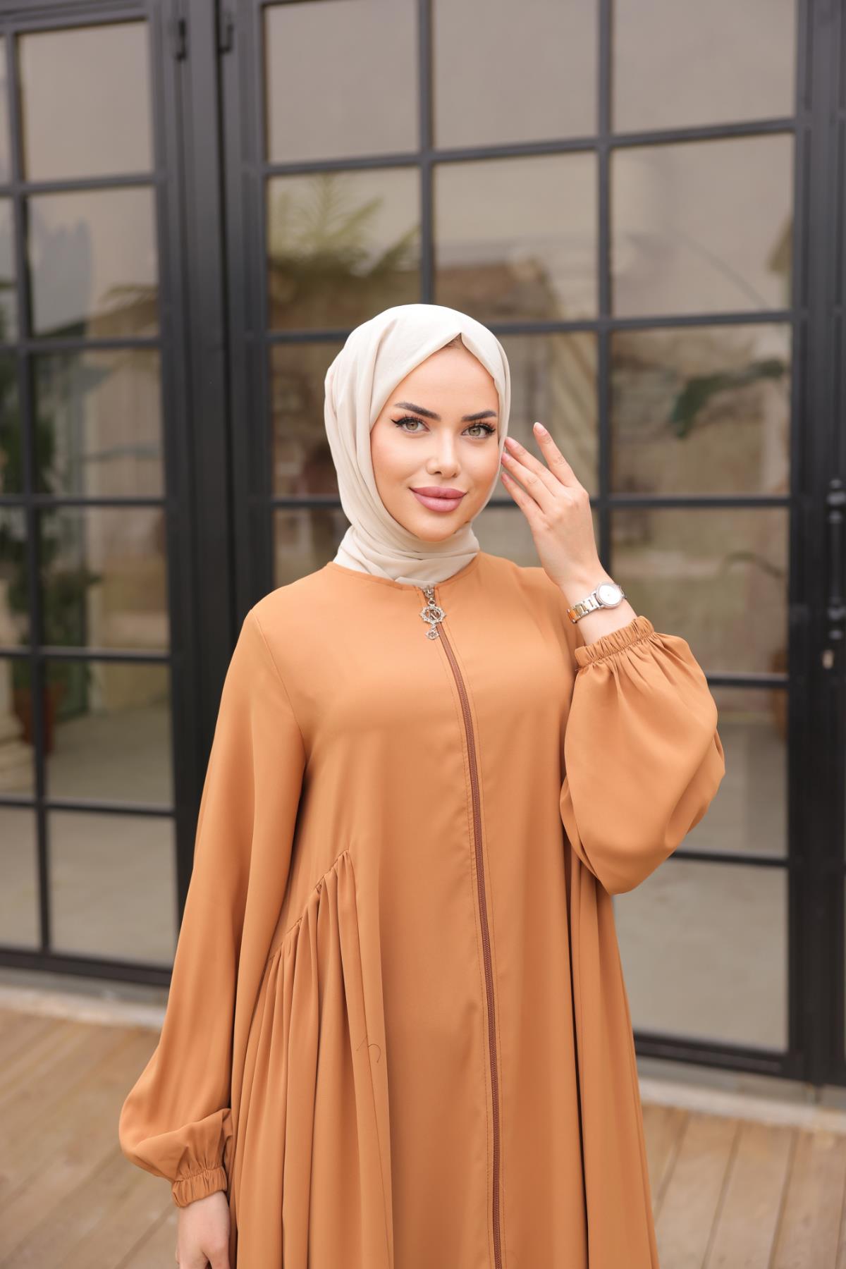 Taba Yandan Büzgülü Ferace Nsr5039