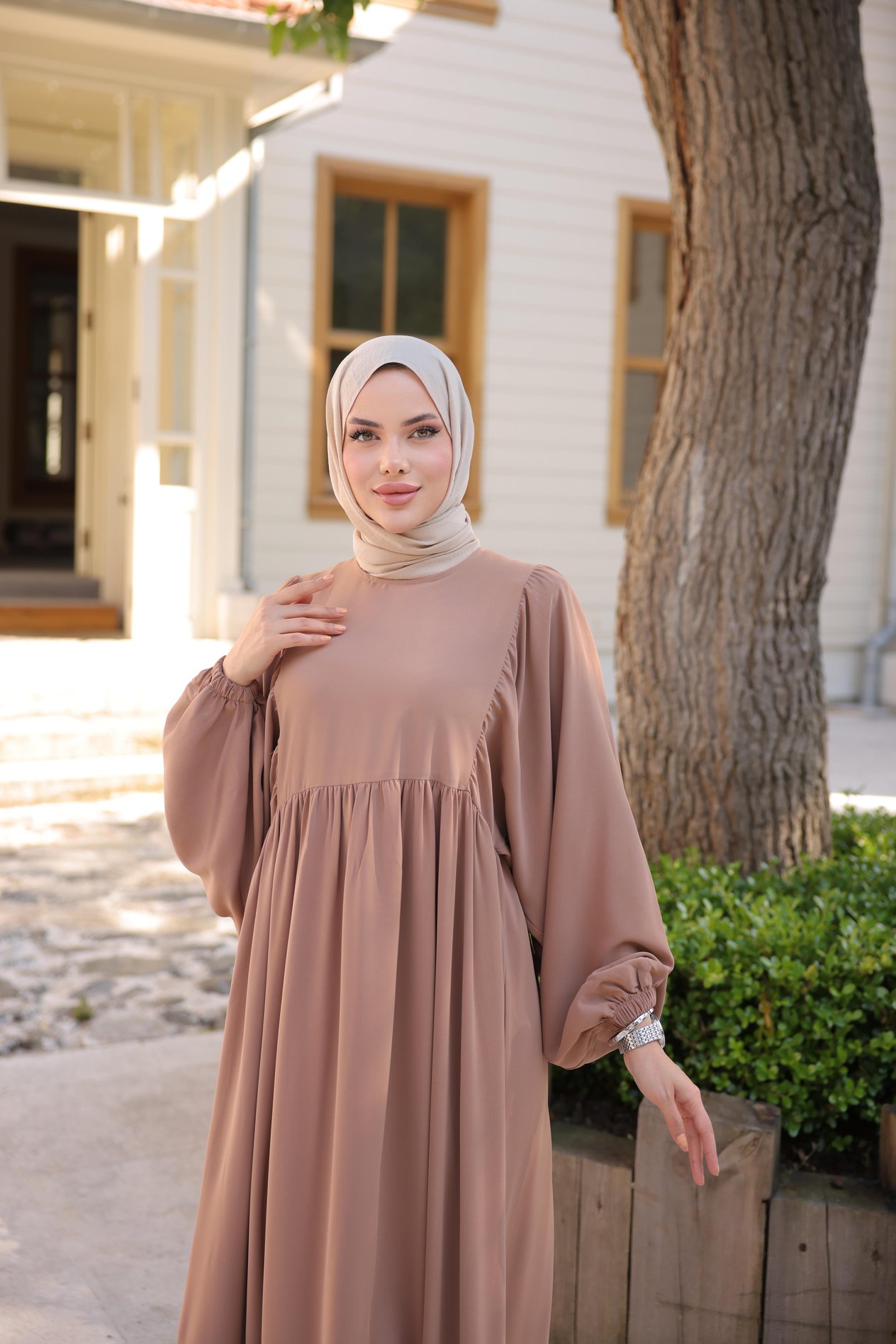 Vizon Balon Kollu Oversize Elbise Nsr 5096
