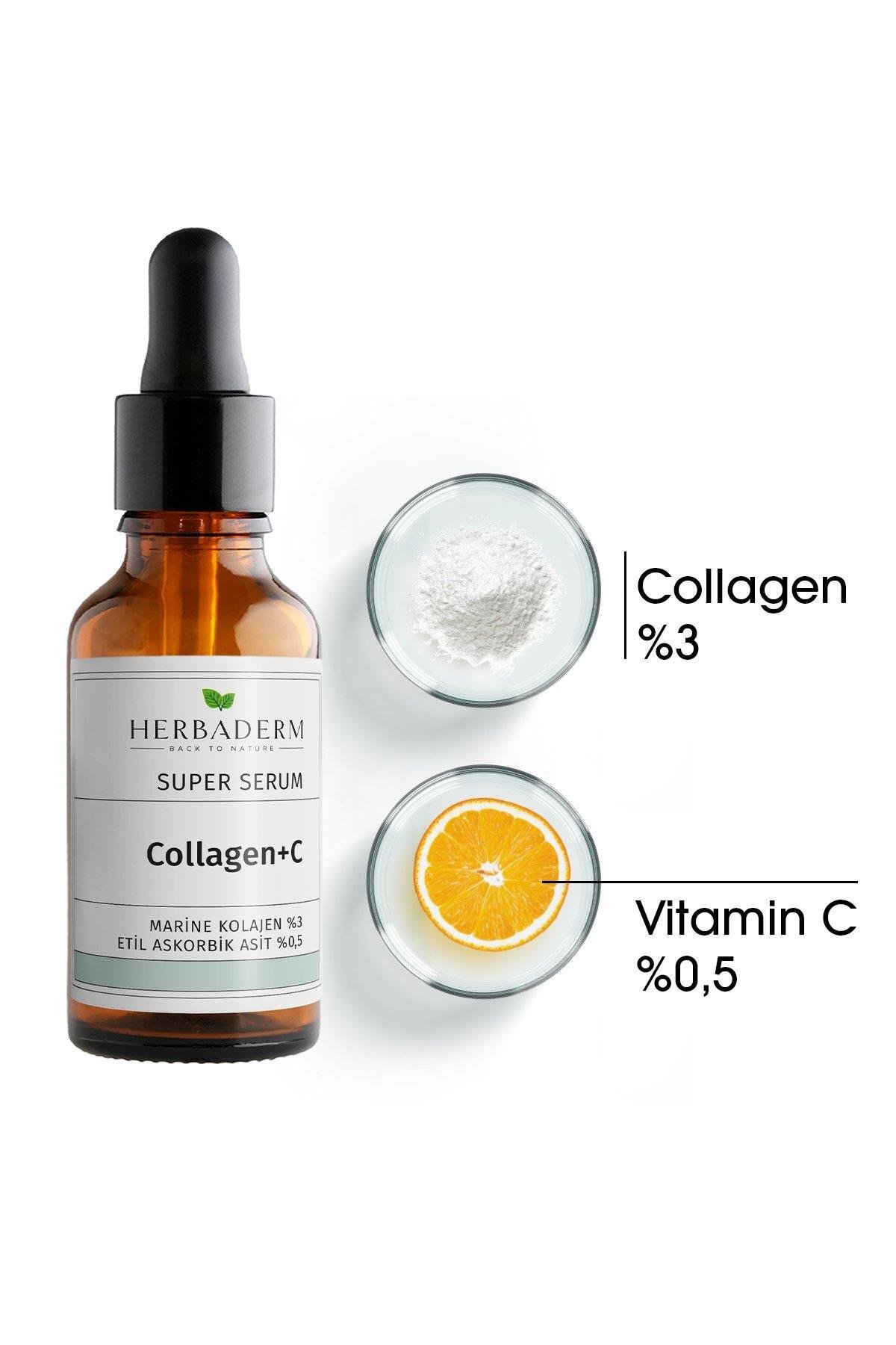 Herbaderm Süper Serum (Collagen+ C Marine Kolajen %3+ 3-O-Etil Askorbik Asit % 0,5) Sıkılaştırıcı ve Aydınlatıcı 30 Ml