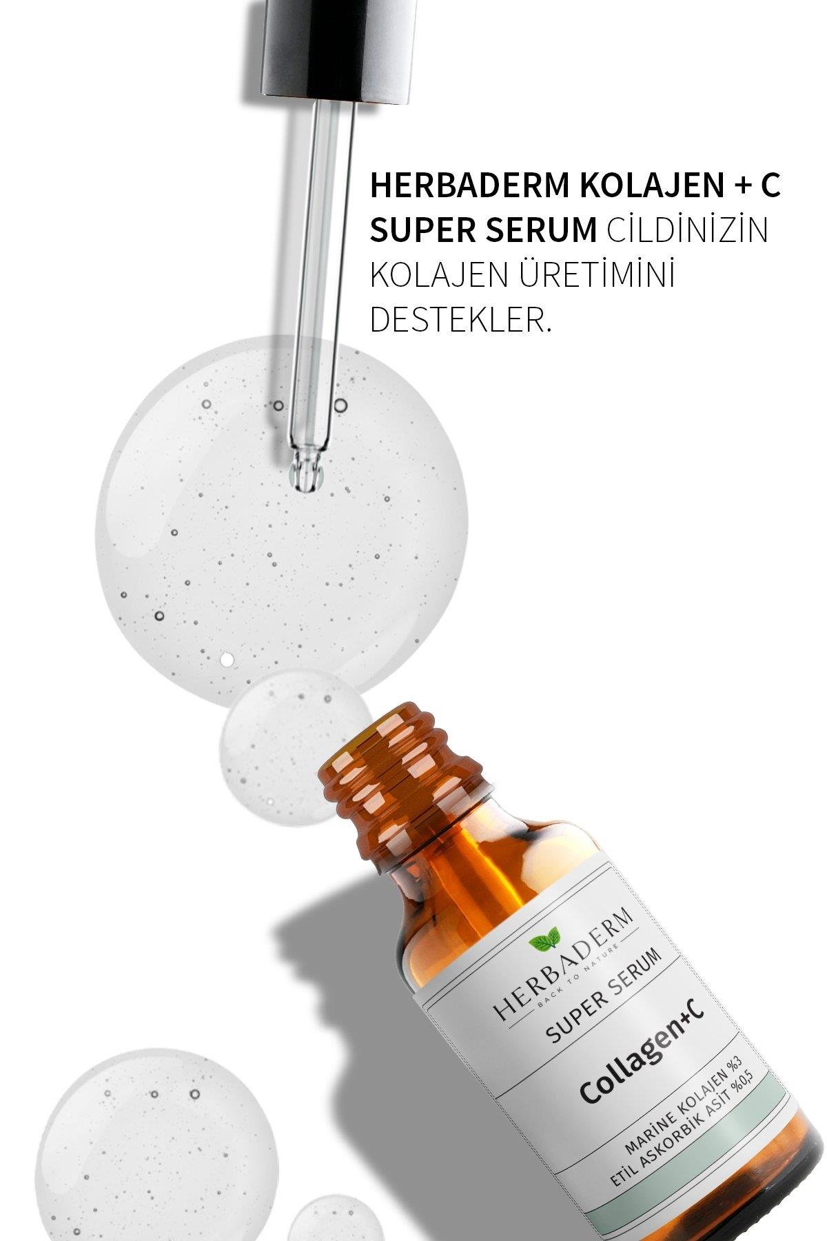 Herbaderm Süper Serum (Collagen+ C Marine Kolajen %3+ 3-O-Etil Askorbik Asit % 0,5) Sıkılaştırıcı ve Aydınlatıcı 30 Ml
