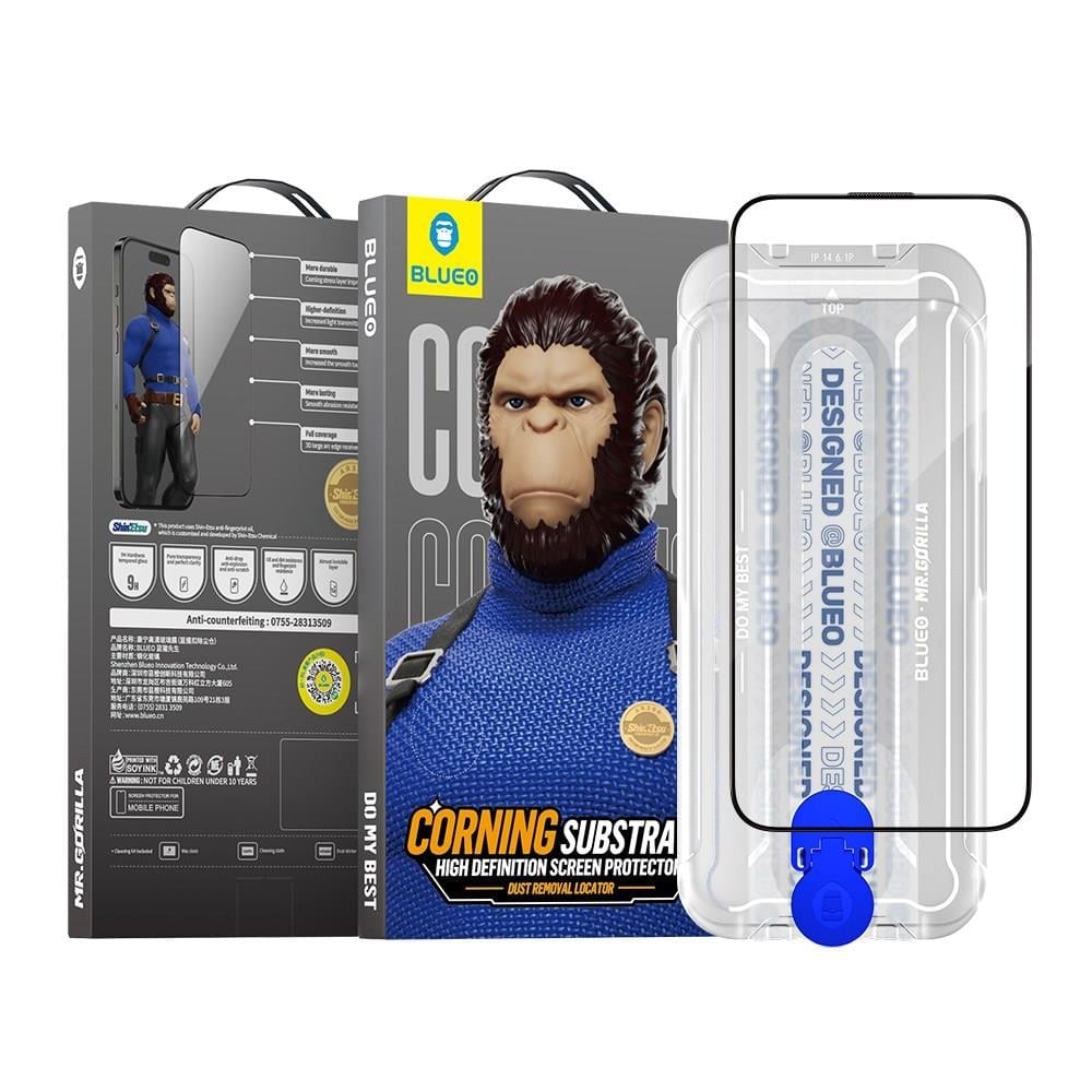 Blueo 15 Pro Uyumlu Uygulama Aparatlı Corning Gorilla Anti-static Cam Ekran Koruyucu Darbe Emici