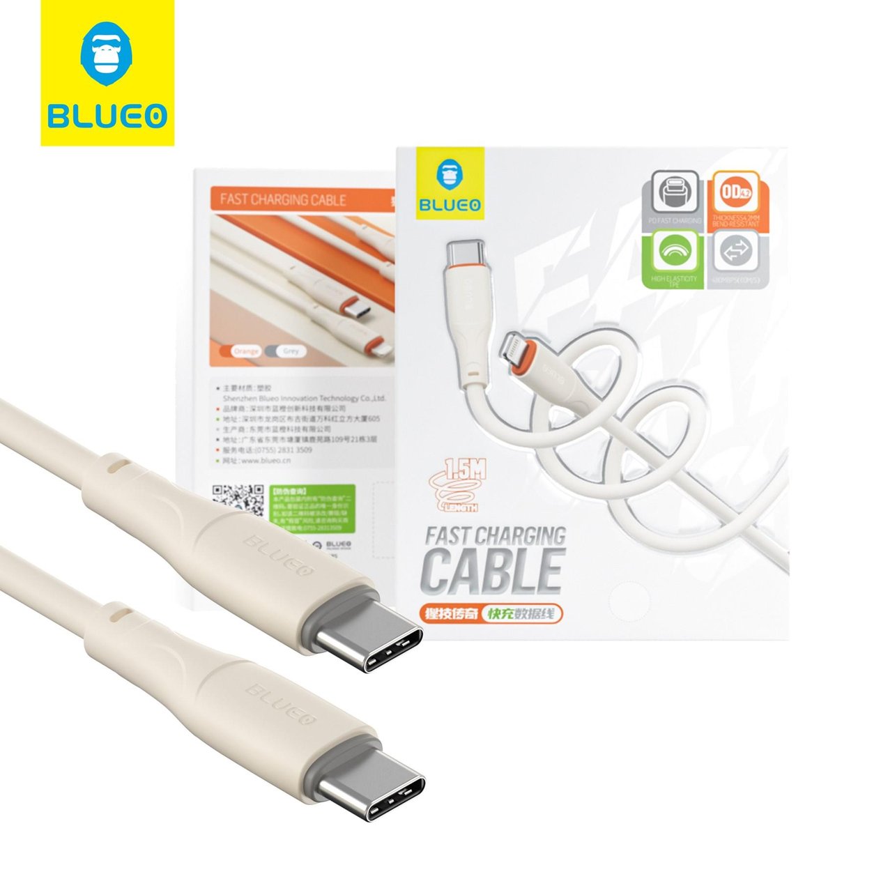 Blueo Ape Legend Gri Type-C Hızlı Şarj Kablosu 1.5 M