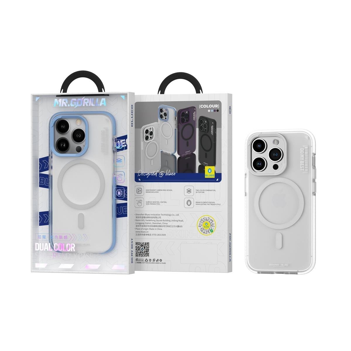 Blueo  Dual Color Skin Friendly Magsafe Kılıf iP 14 Pro Beyaz