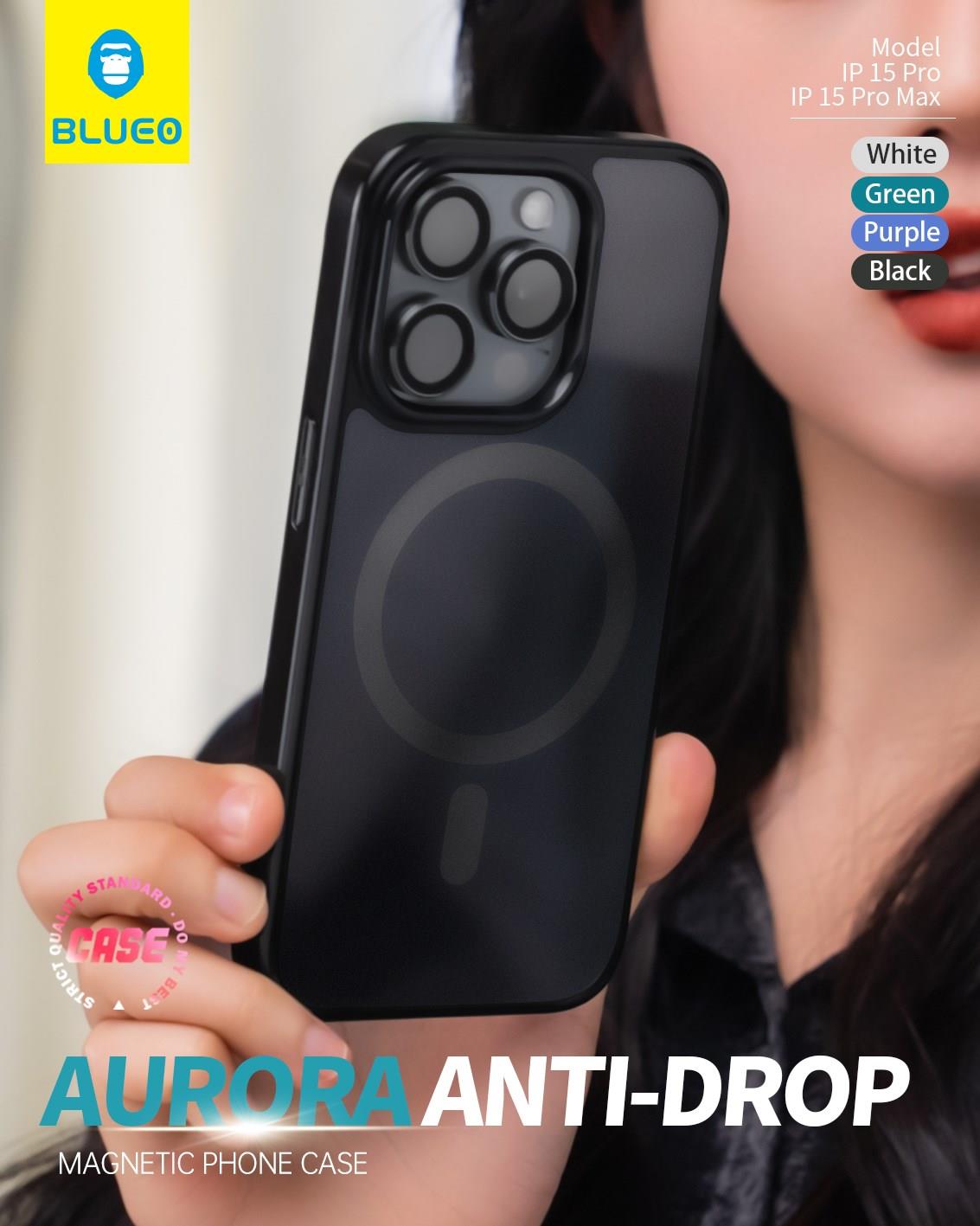 Blueo iPhone 15 Pro Max Aurora Serisi Anti-Drop Magsafe Siyah Telefon Kılıfı