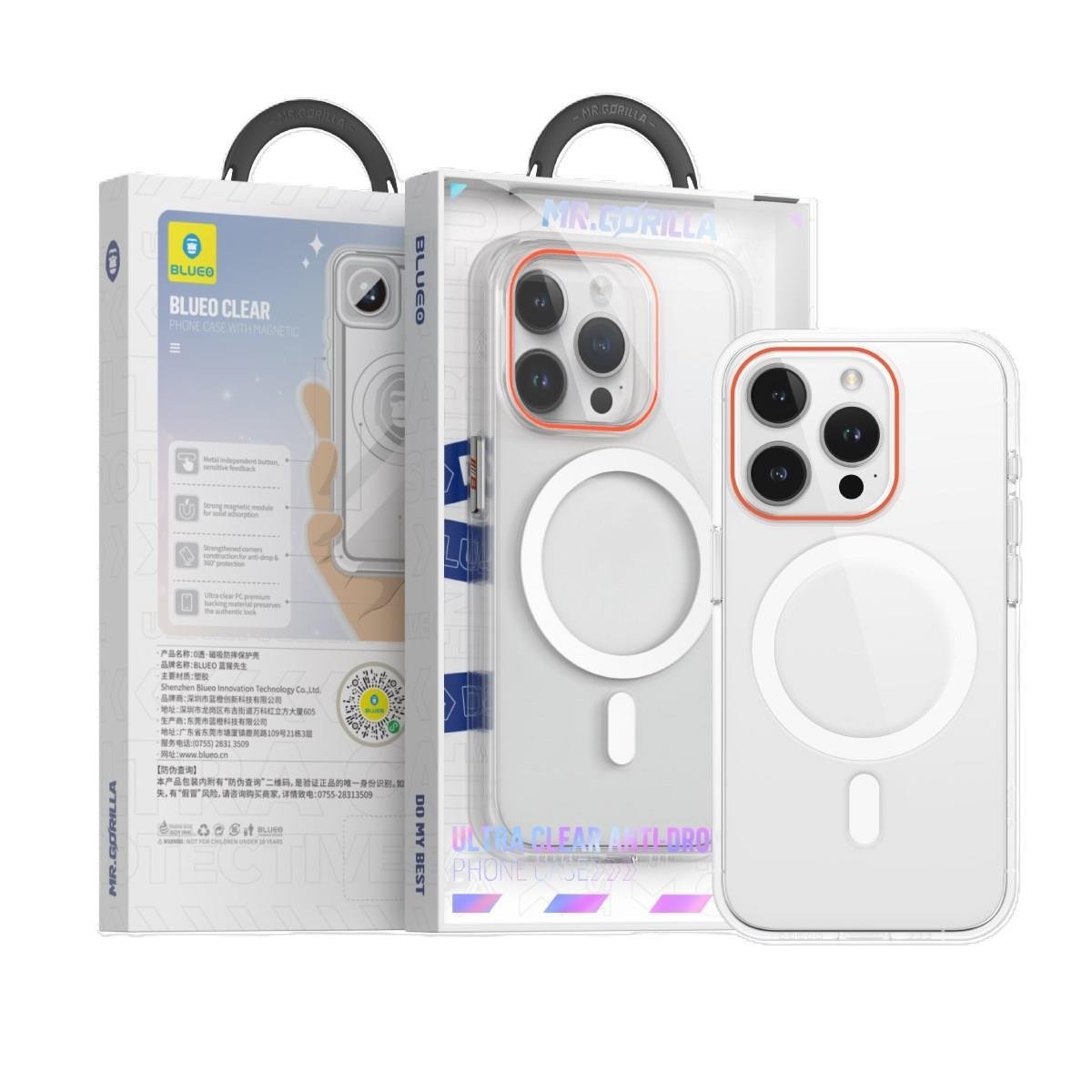 Blueo iPhone 15 Pro Max Uyumlu Turuncu Ultra Clear Anti-Drop with Magnetic Telefon Kılıfı