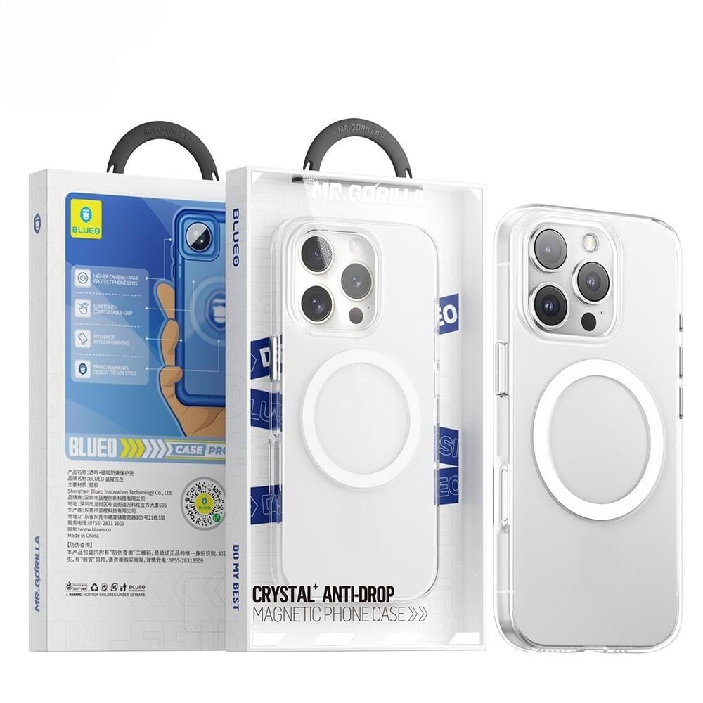 Blueo iPhone 16 Plus Uyumlu Crystal+ Anti-Drop Magnetic Magsafe Şeffaf Telefon Kılıfı