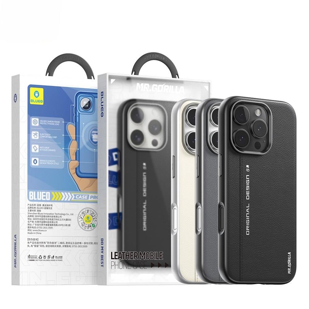 Blueo iPhone 16 Plus Uyumlu Gri Premium Leather Magsafe Deri Telefon Kılıfı
