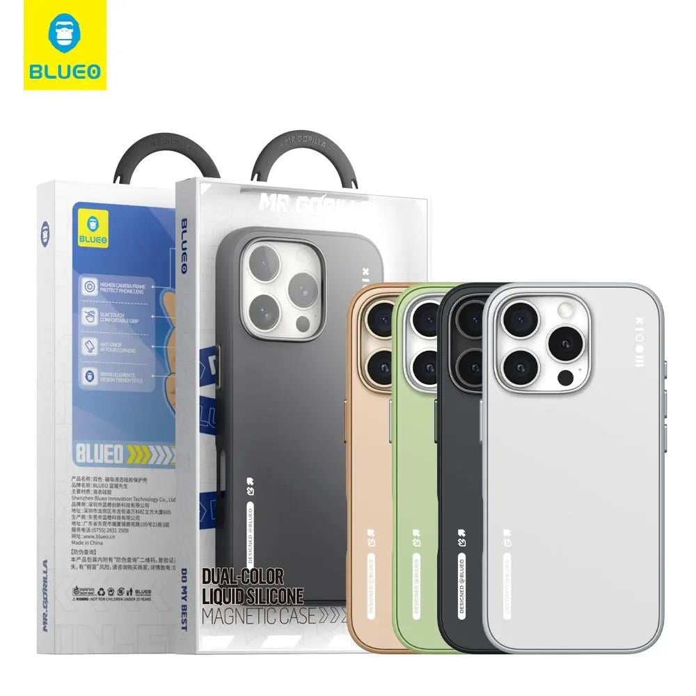 Blueo iPhone 16 Pro Uyumlu Dual Color Liquid Silikon Magsafe Beyaz Telefon Kılıfı