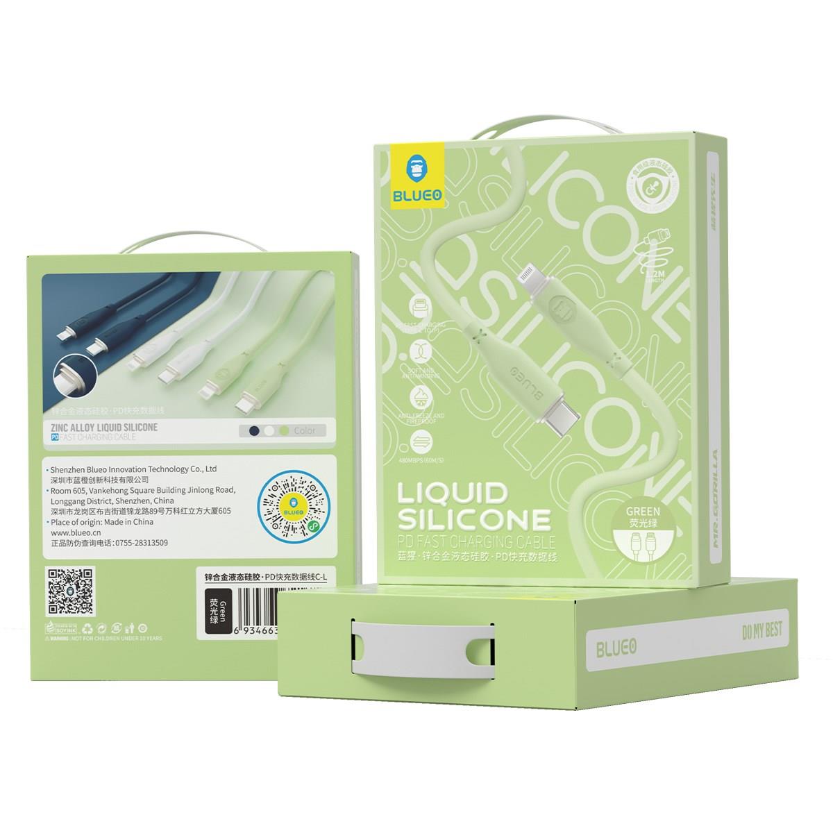 Blueo Type-C to Lightning iPhone uyumlu PD Hızlı Şarj ve Data Kablosu 1.2M Liquid Silikon Yeşil