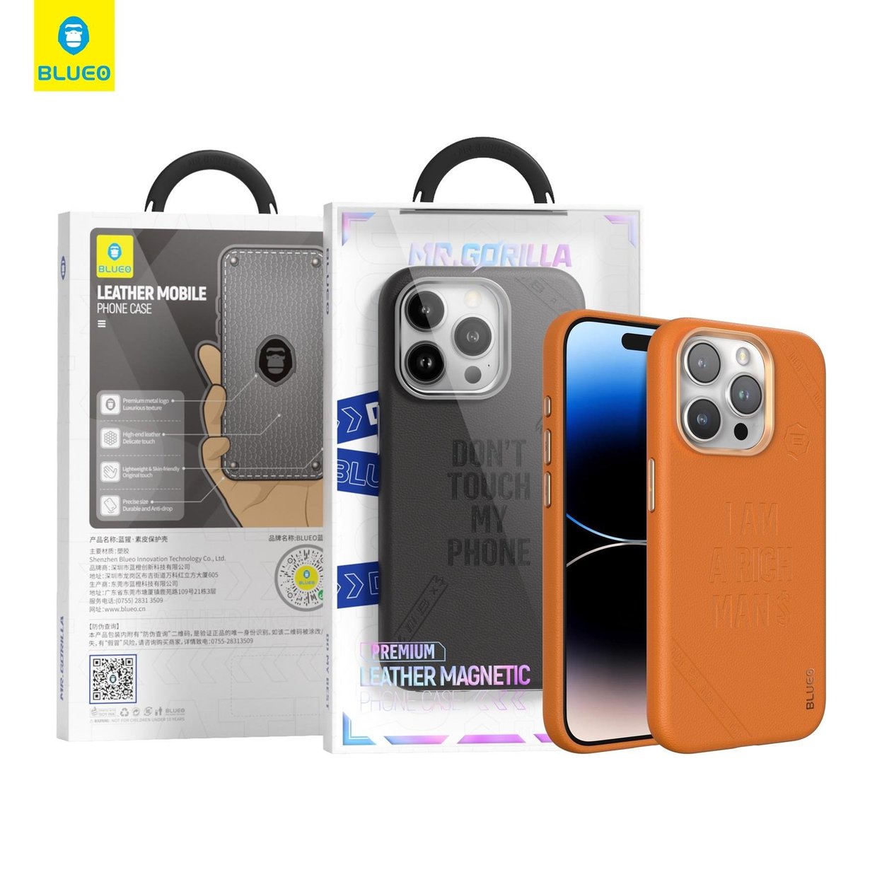 iP 15 Pro Max PUNK Premium Leather Telefon Kılıfı Turuncu