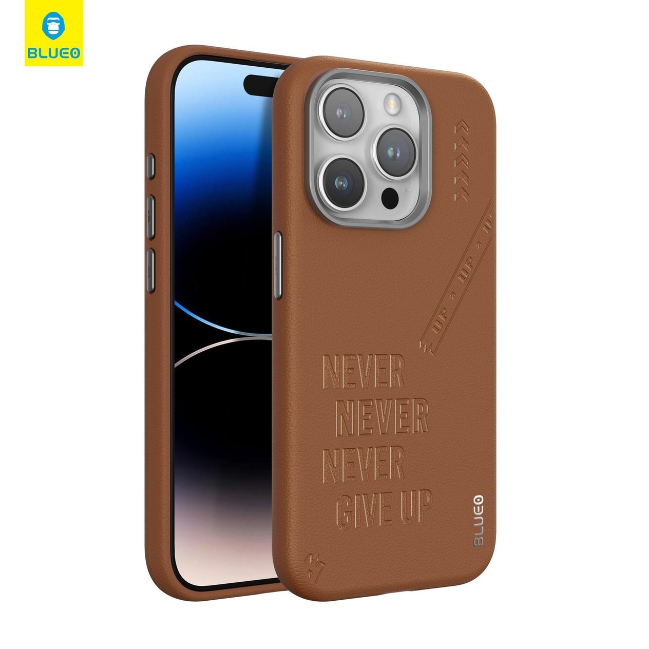 iP 15 Pro PUNK Premium Leather Telefon Kılıfı Kahverengi