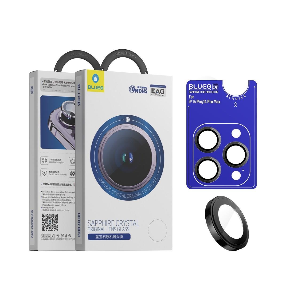 iPhone 14 Pro Max ve 14 Pro Siyah Sapphire Crystal Safir Lens Koruyucu