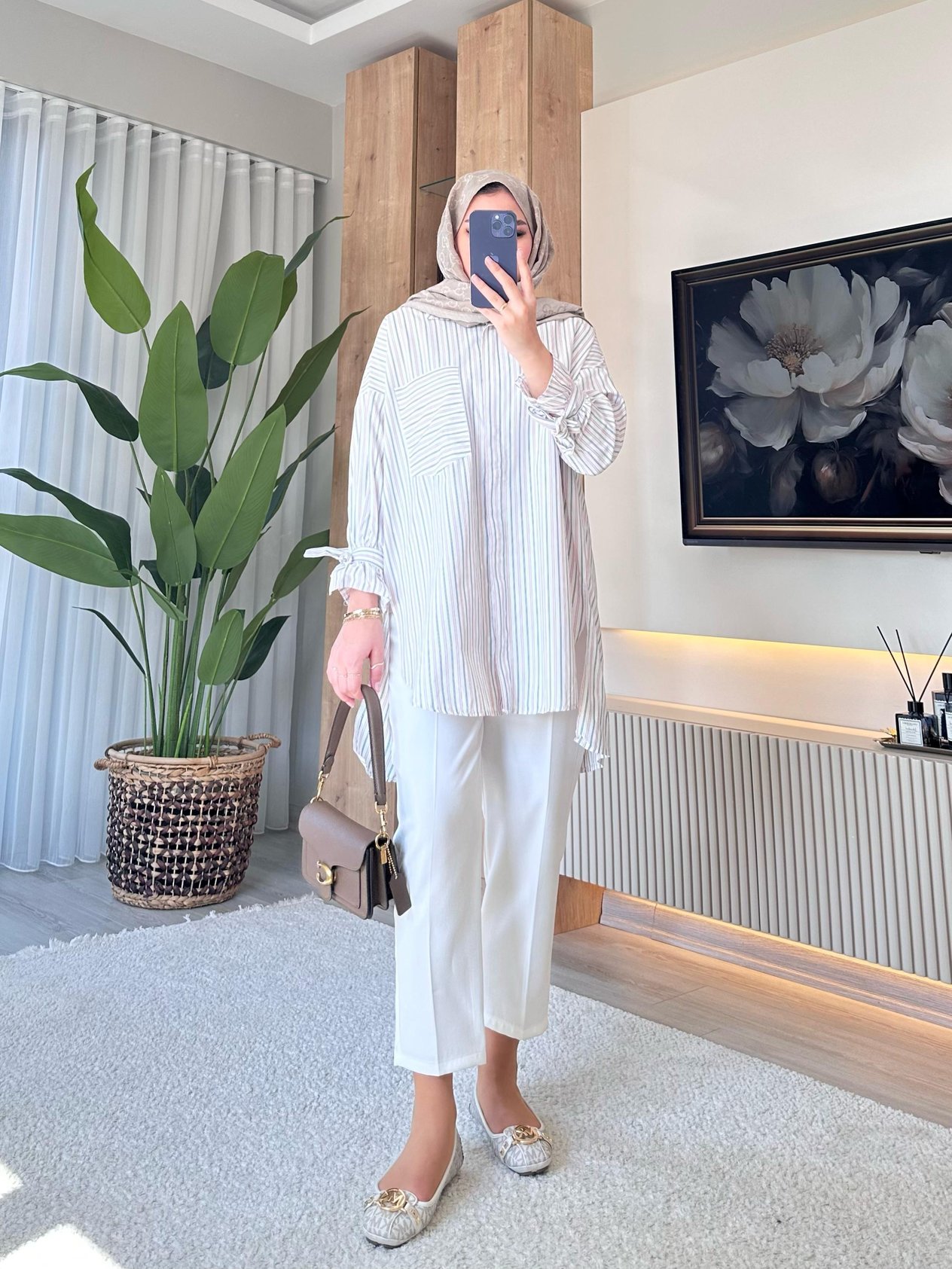 Çizgili Poplin Tunik Pembe