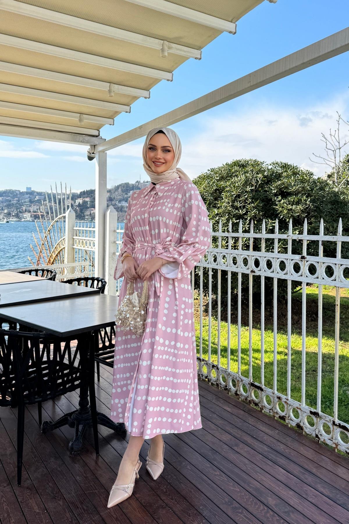 Puantiye Elbise PEMBE