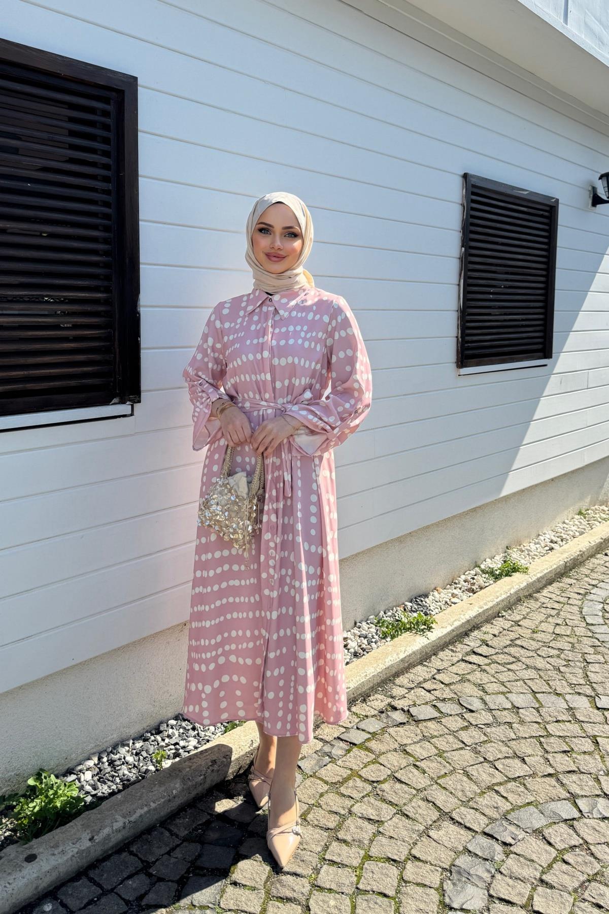 Puantiye Elbise PEMBE