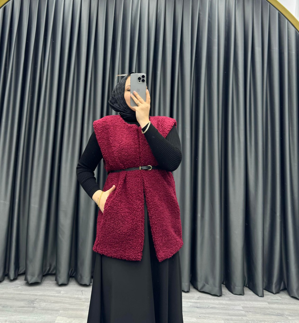Bislife Pelüş Yelek Standart Bordo 