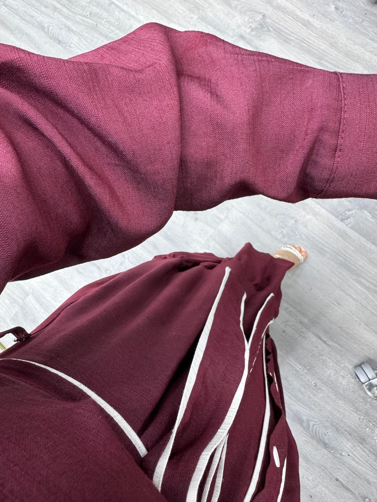 Bqre Keten Biyeli Elbise Bordo (7165)