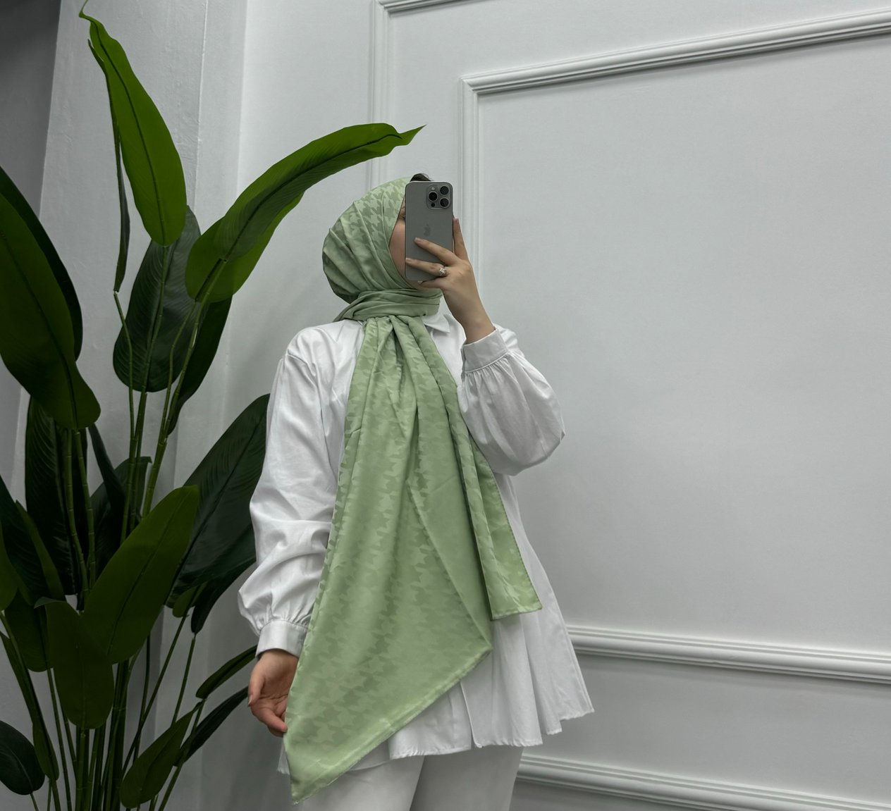 Kazayağı desenli şal 6 model mint yeşili 
