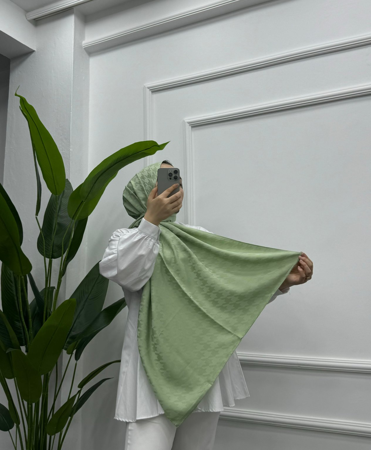 Kazayağı desenli şal 6 model mint yeşili 