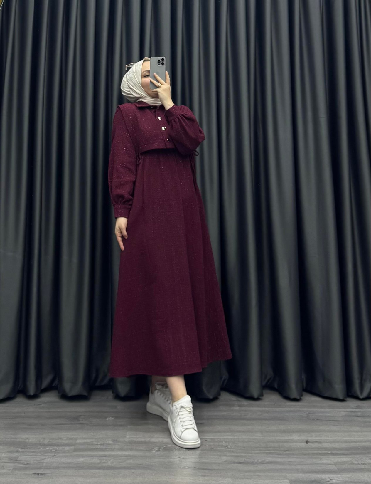 Line Tüvit Elbise Bordo